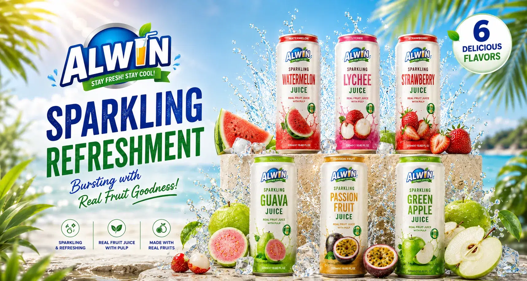 Sparkling fruit juice cans - ALWIN F&B OEM/ODM beverage manufacturer Vietnam